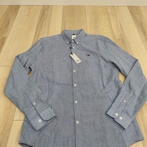 River Island Men’s Blue Long Sleeve Cotton Blend Button-Up Shirt M